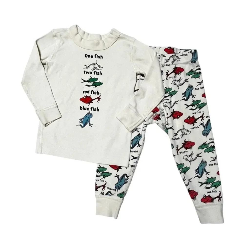Hanna Andersson Dr Seuss One Fish Two Fish PJ Set Size 2